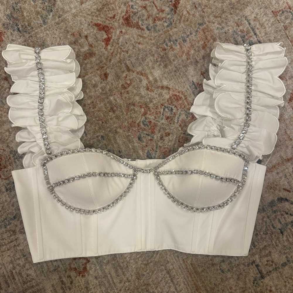 AREA ruffle jewel top